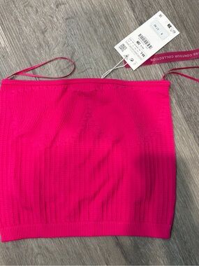 Zara women’s limitless contour Pink Seamless Ribbed Bandeau Crop Top med large